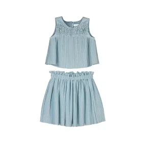 Abel & Lula Girls Sky Blue Pleated Knit Skirt Set