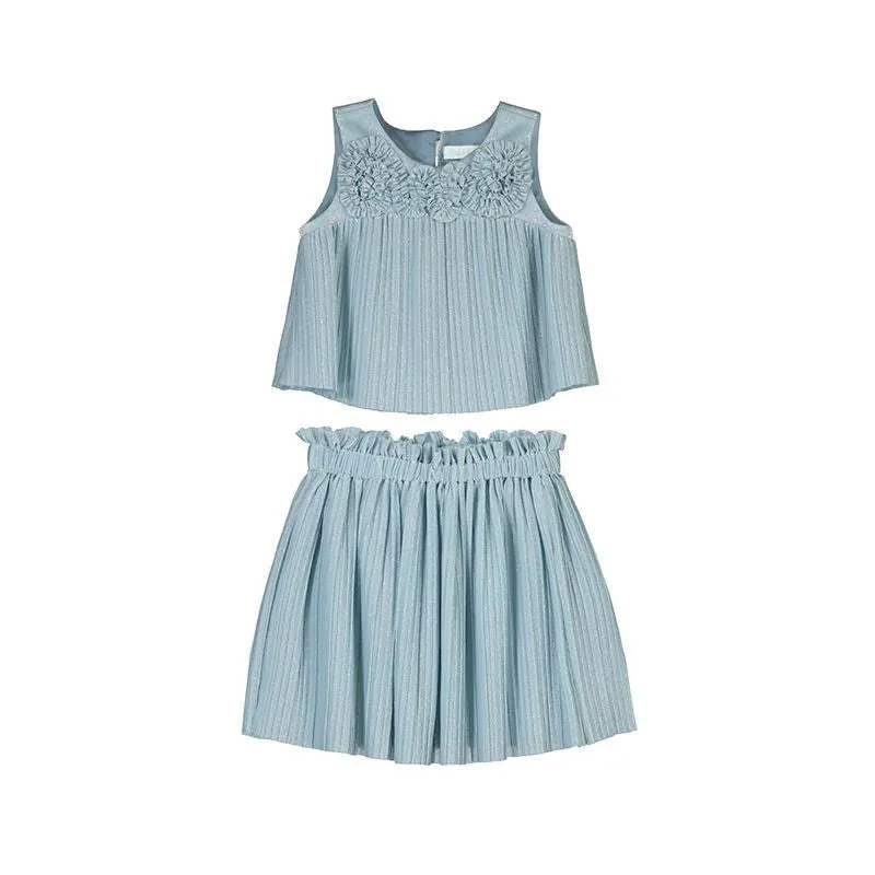 Abel & Lula Girls Sky Blue Pleated Knit Skirt Set