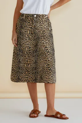 Astra Denim Skirt - Leopard Print