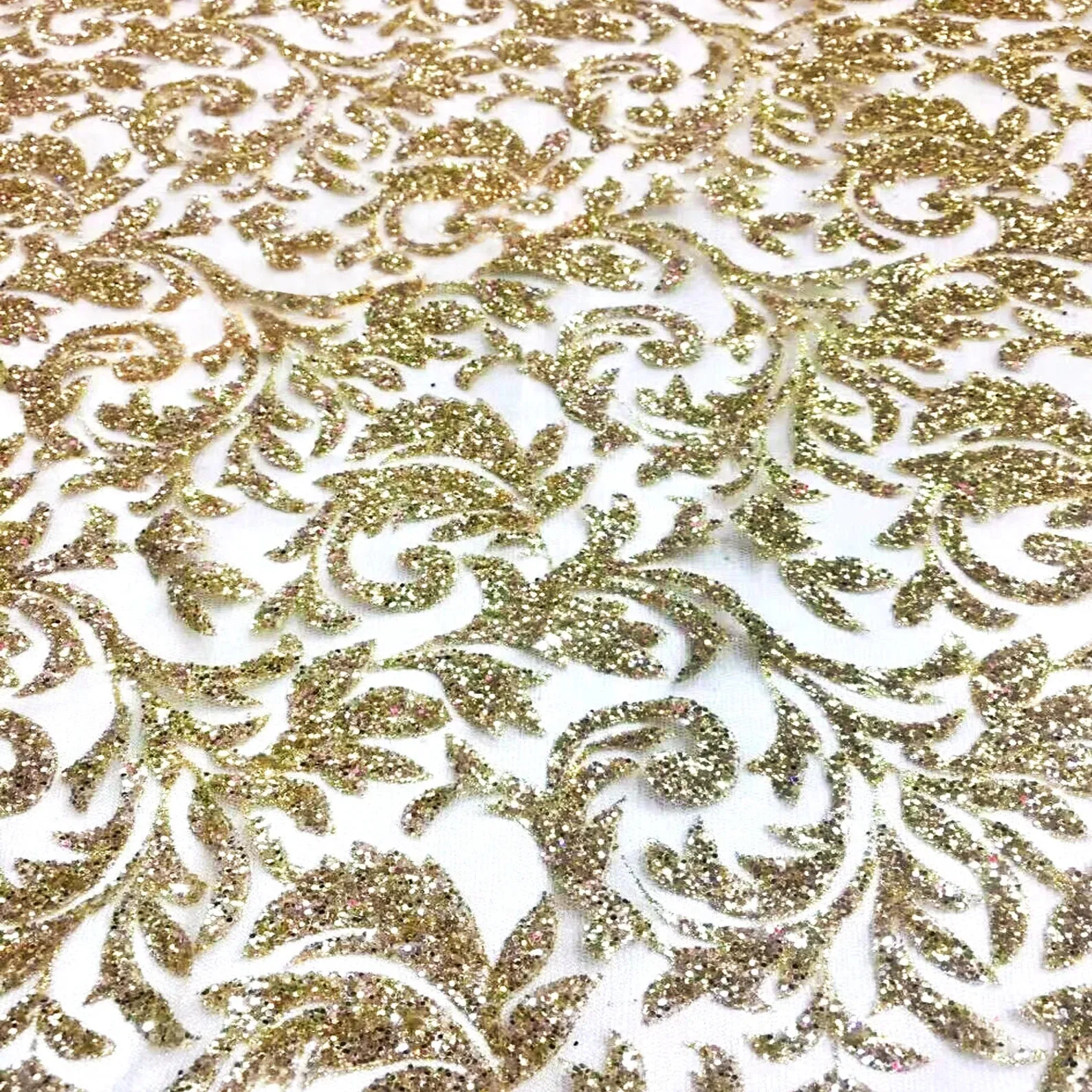 Belarus METALLIC GOLD Glitter on Light Tulle Mesh Lace
