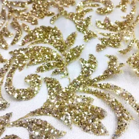 Belarus METALLIC GOLD Glitter on Light Tulle Mesh Lace