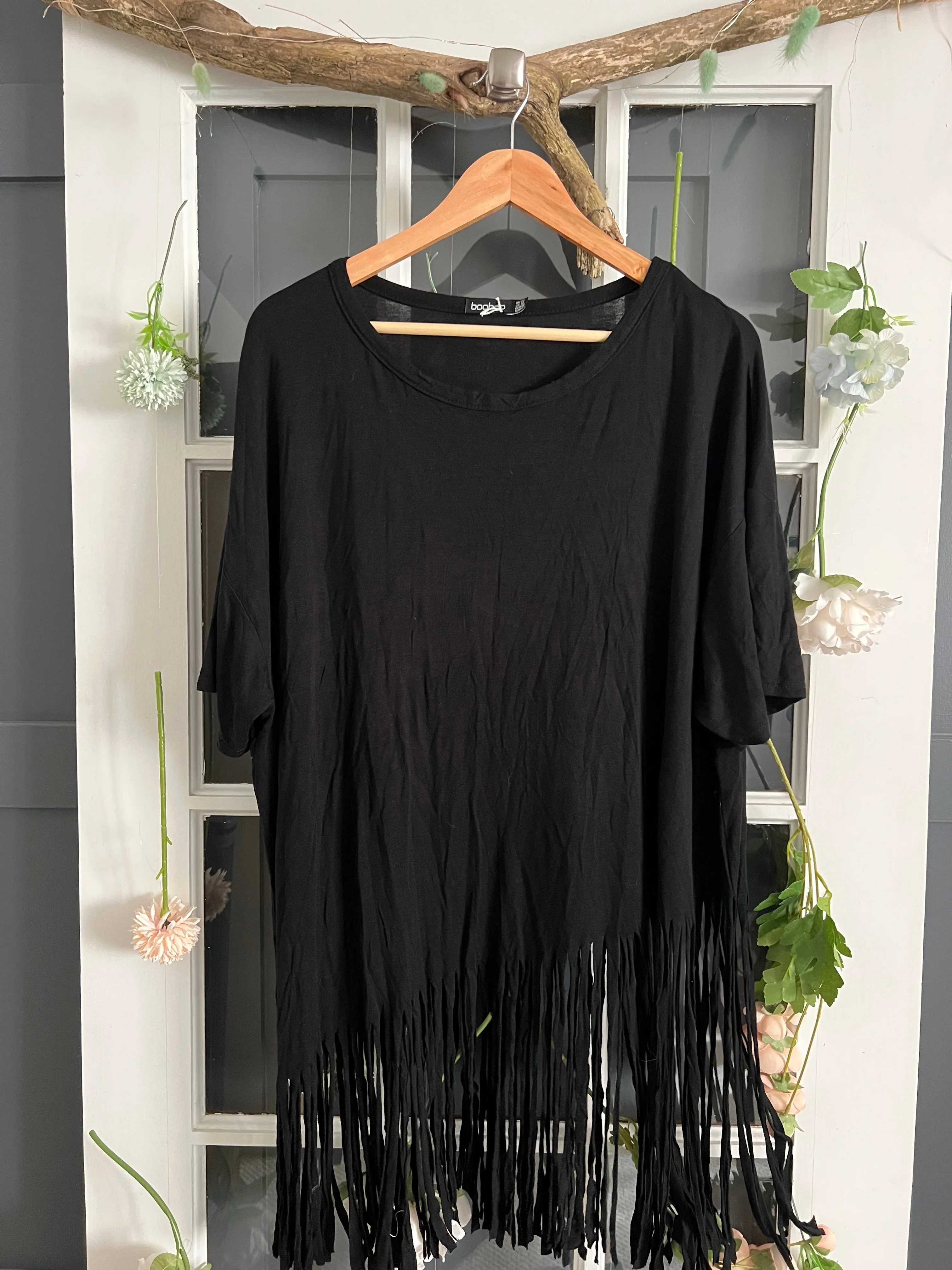 Black Short Sleeve Shirt With Fringe 18