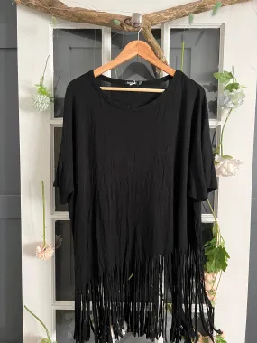 Black Short Sleeve Shirt With Fringe 18