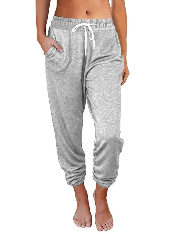 Elora Women's Solid Color Casual Loose Pocket High Waist Cropped Pants