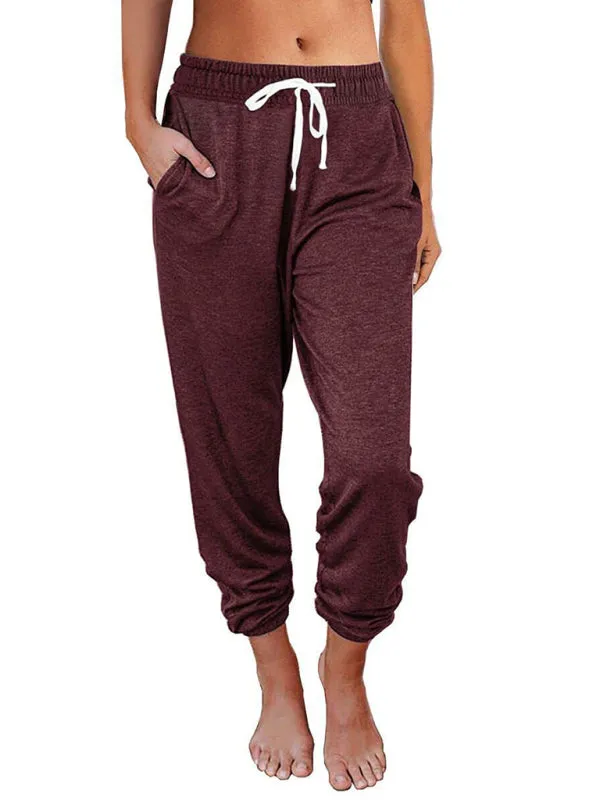 Elora Women's Solid Color Casual Loose Pocket High Waist Cropped Pants