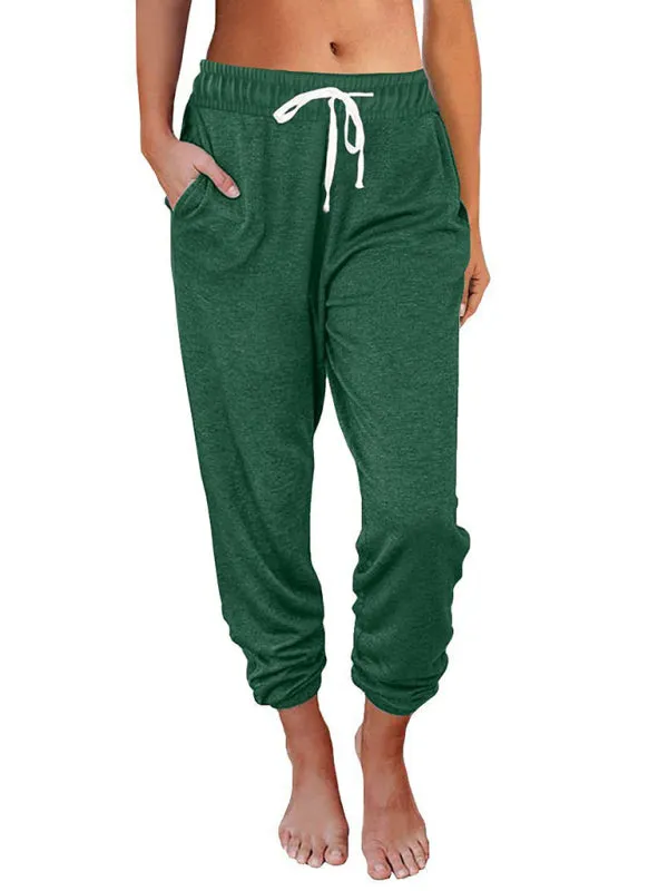 Elora Women's Solid Color Casual Loose Pocket High Waist Cropped Pants