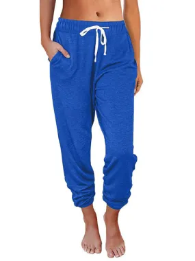 Elora Women's Solid Color Casual Loose Pocket High Waist Cropped Pants