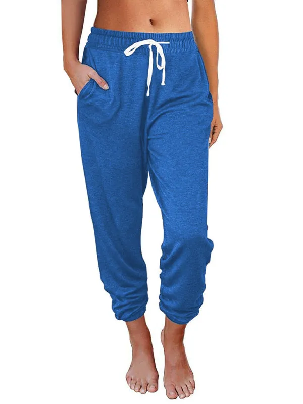 Elora Women's Solid Color Casual Loose Pocket High Waist Cropped Pants