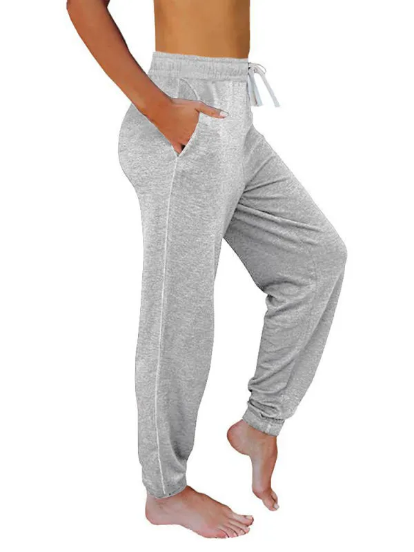 Elora Women's Solid Color Casual Loose Pocket High Waist Cropped Pants