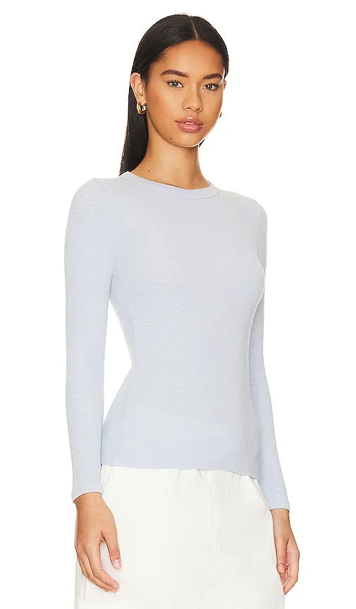 Enza Costa Textured Knit Crew Top in Baby Blue
