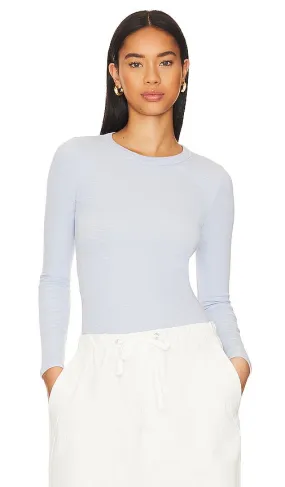 Enza Costa Textured Knit Crew Top in Baby Blue