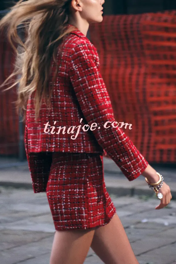 Fashionable Tweed Plaid Texture Casual Mini Skirt