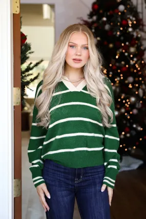 FINAL SALE - Fashionable Outcome Green Striped Collared Sweater