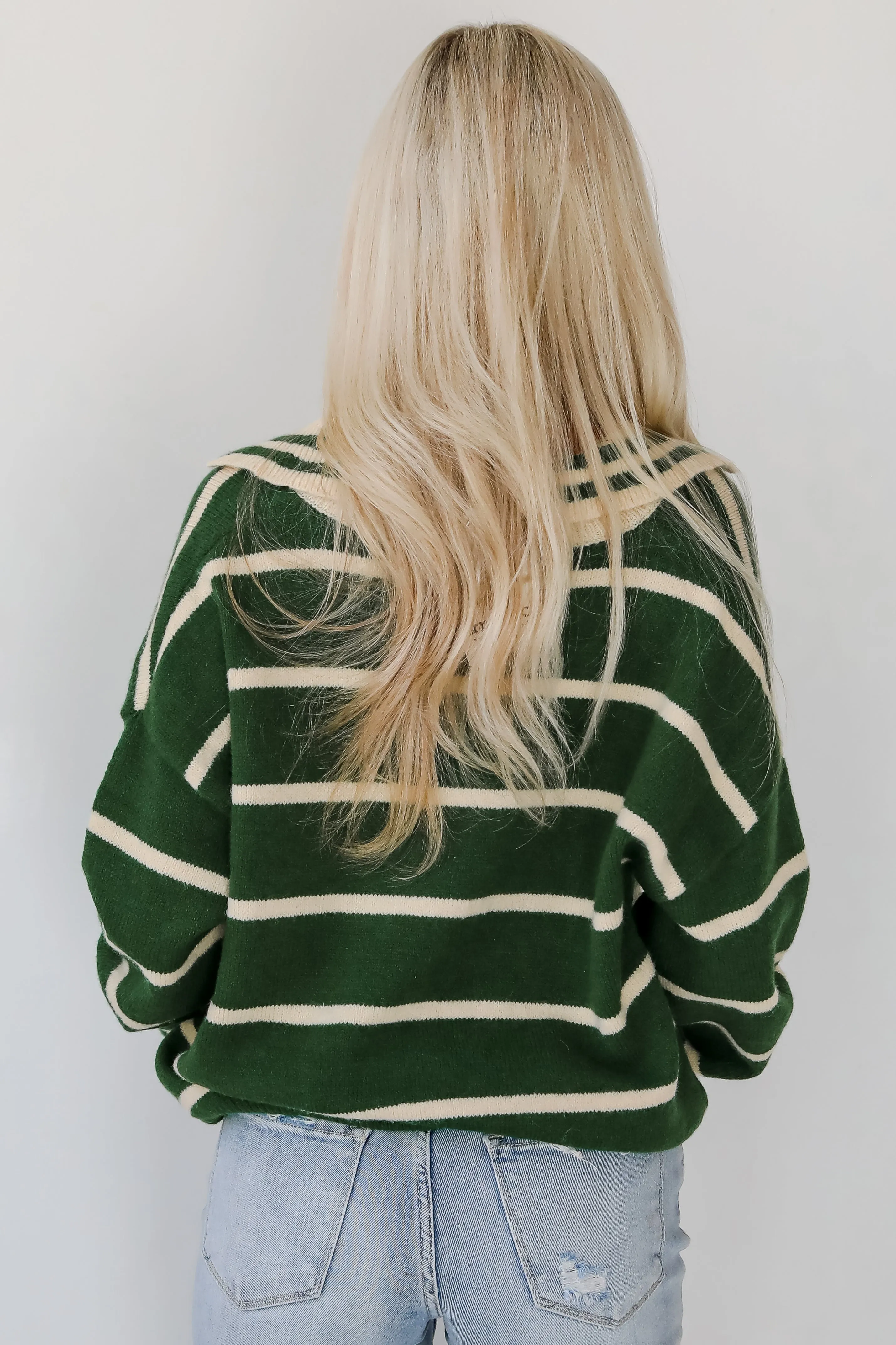 FINAL SALE - Fashionable Outcome Green Striped Collared Sweater