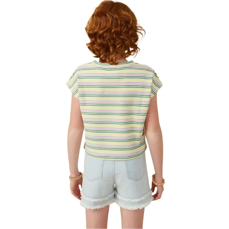 Girls Hayden Engineered Stripe Textured Knit Boxy Tee GY8290