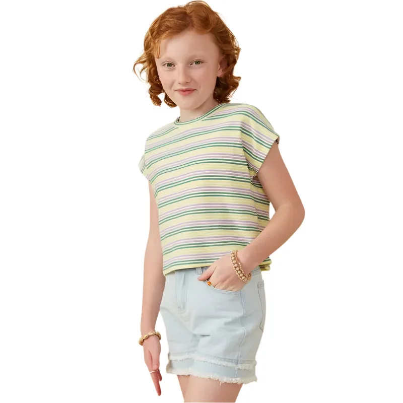 Girls Hayden Engineered Stripe Textured Knit Boxy Tee GY8290