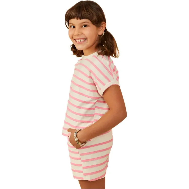 Girl's Ruffle Textured Stripe Knit Dolman Top GY9179