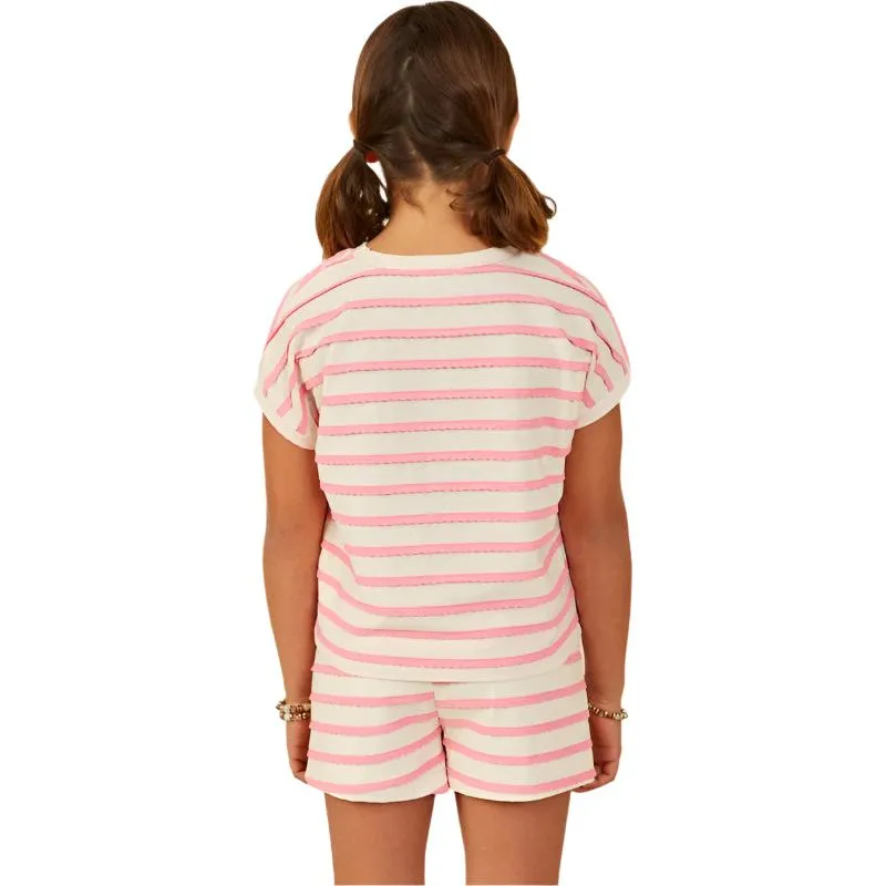 Girl's Ruffle Textured Stripe Knit Dolman Top GY9179