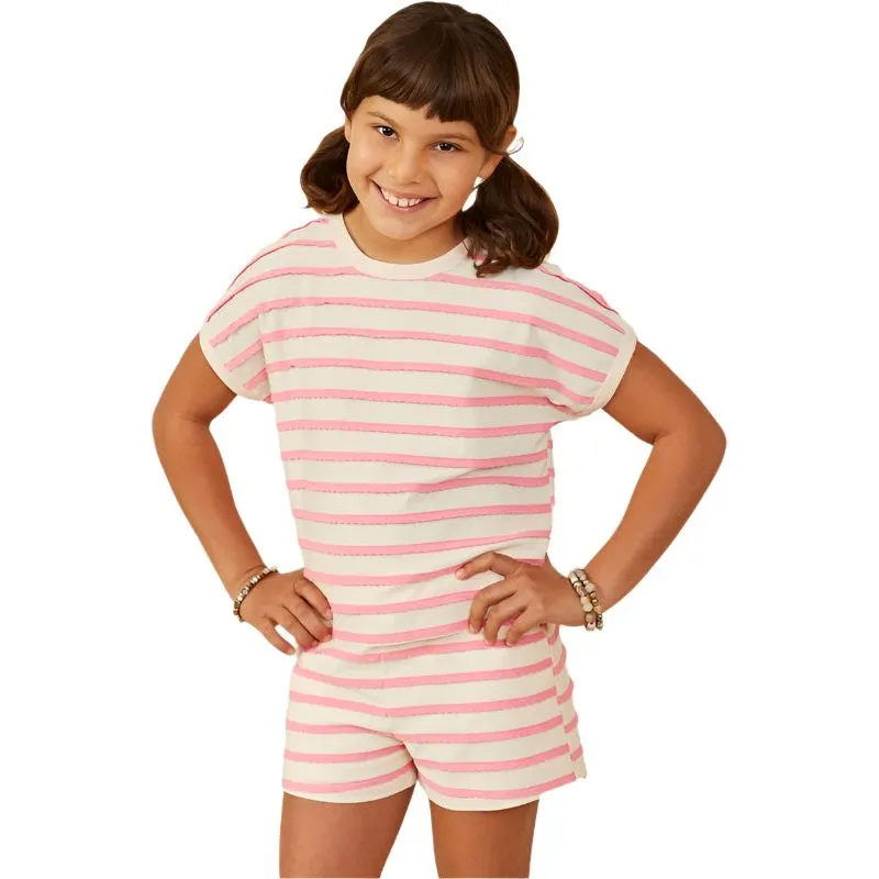 Girl's Ruffle Textured Stripe Knit Dolman Top GY9179