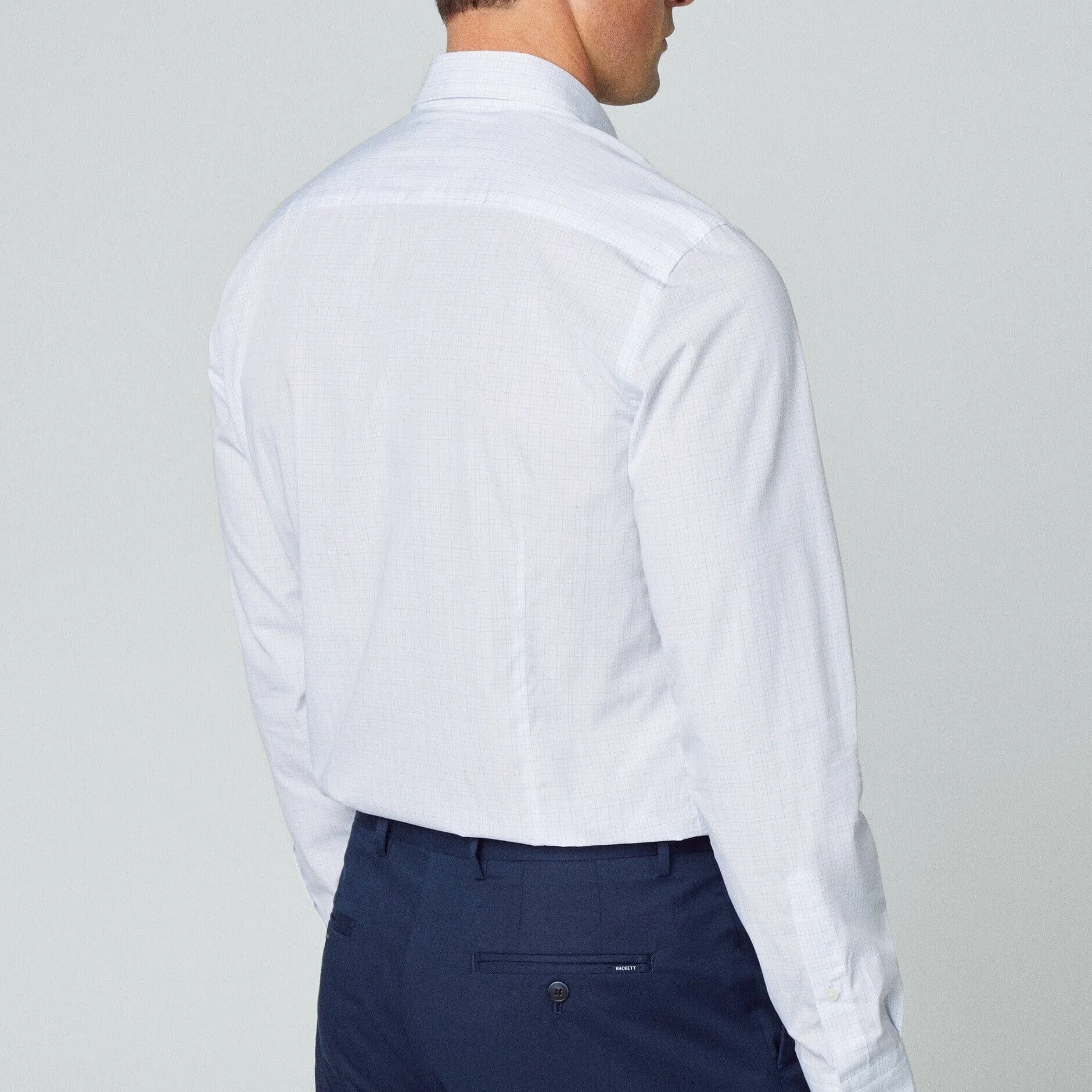 Hackett Brushed Tattersall Slim Fit Shirt in White/Navy