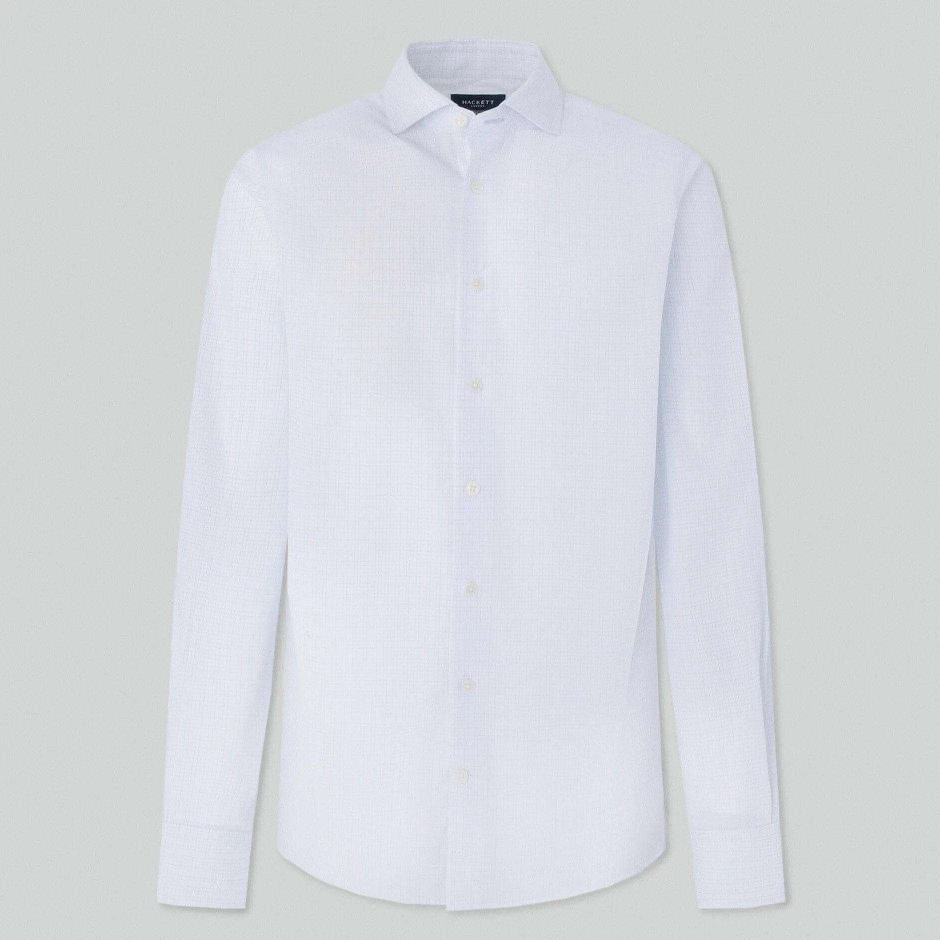 Hackett Brushed Tattersall Slim Fit Shirt in White/Navy