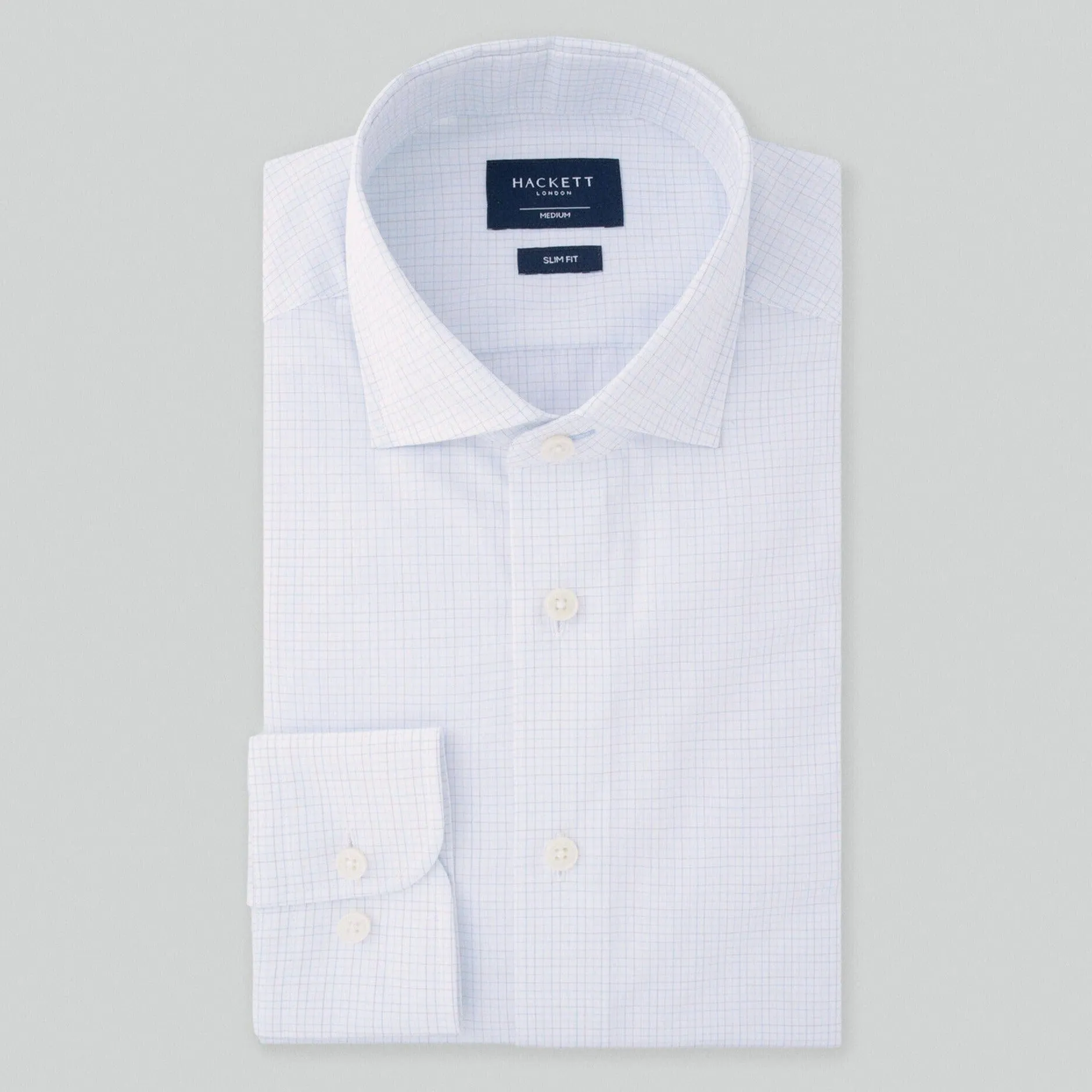Hackett Brushed Tattersall Slim Fit Shirt in White/Navy