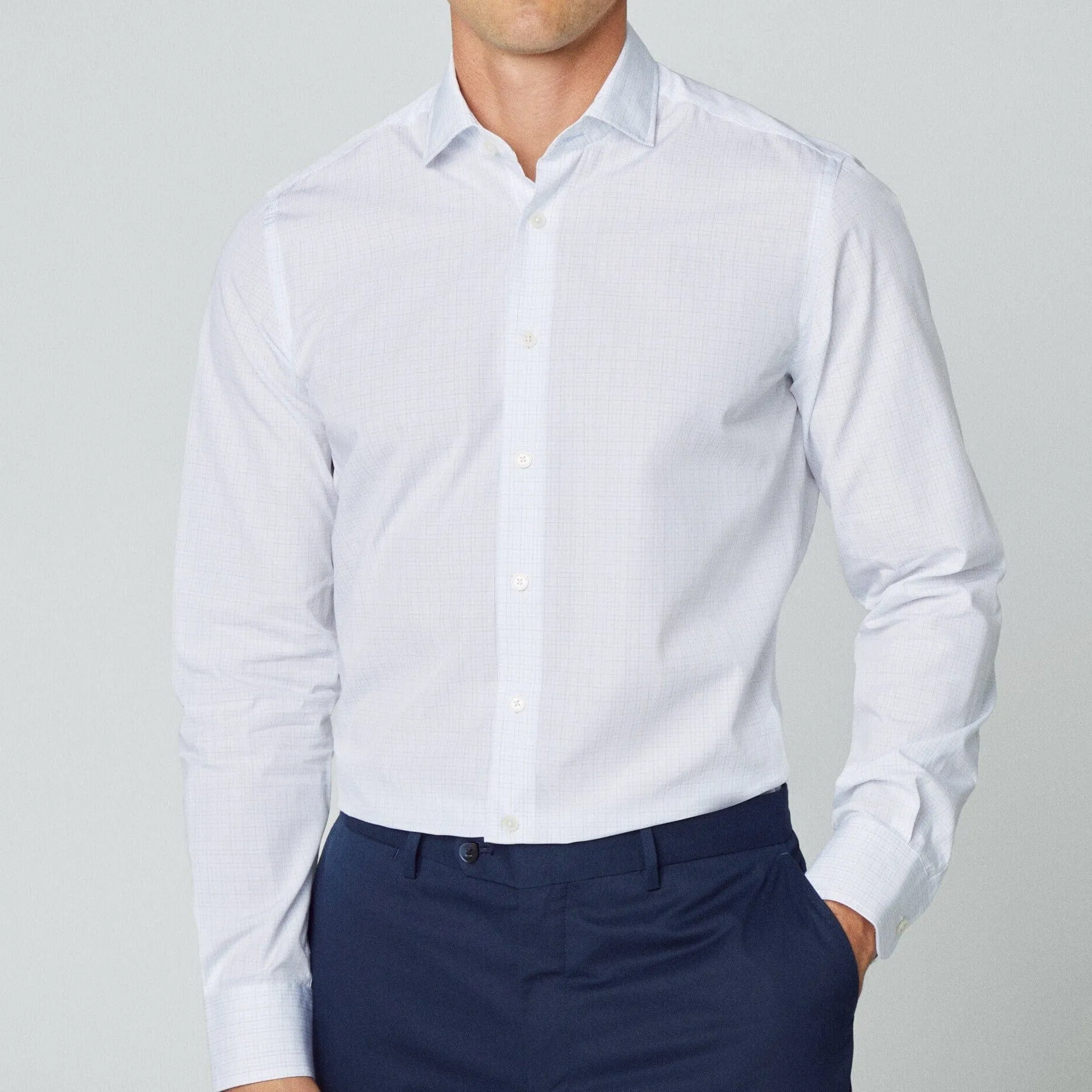 Hackett Brushed Tattersall Slim Fit Shirt in White/Navy