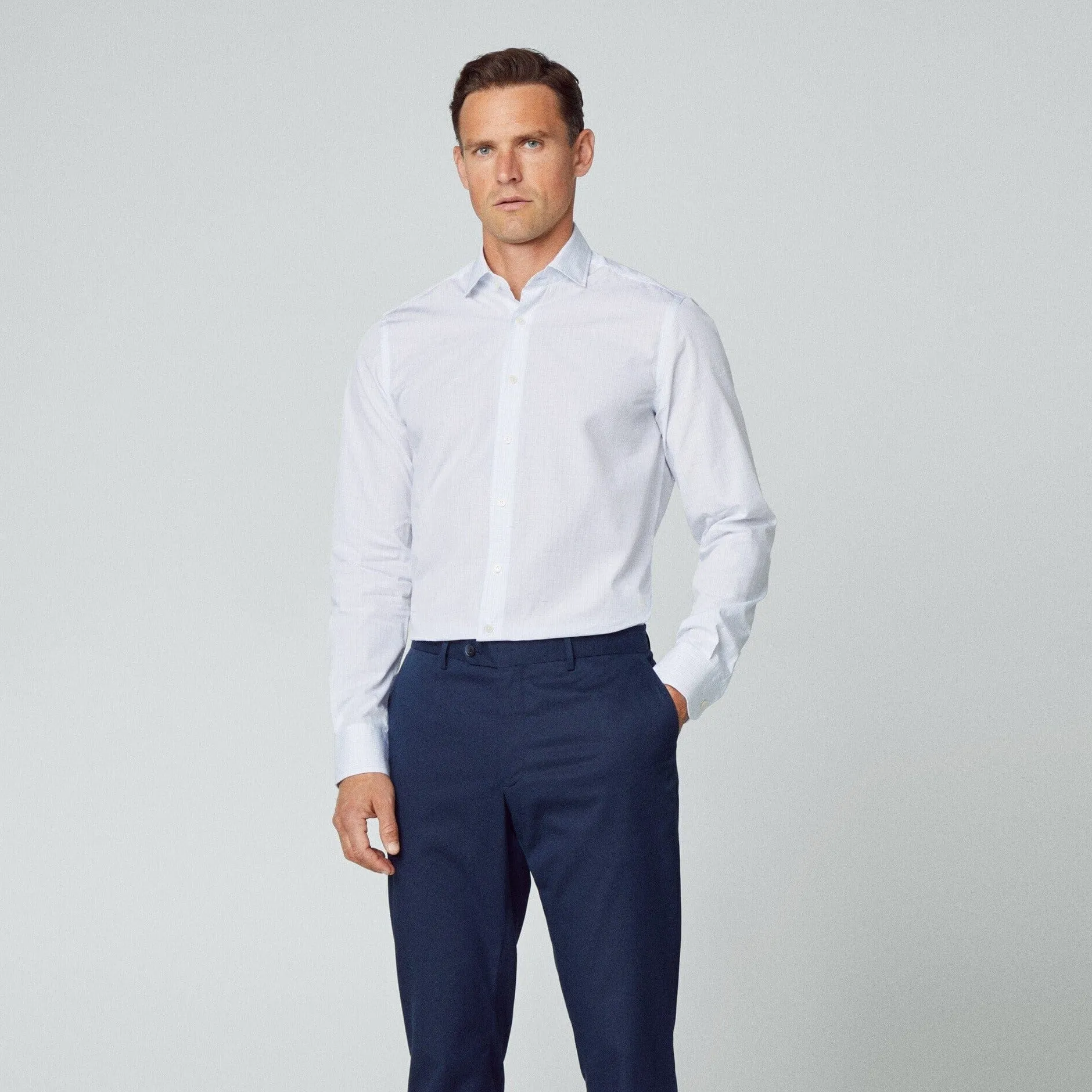 Hackett Brushed Tattersall Slim Fit Shirt in White/Navy