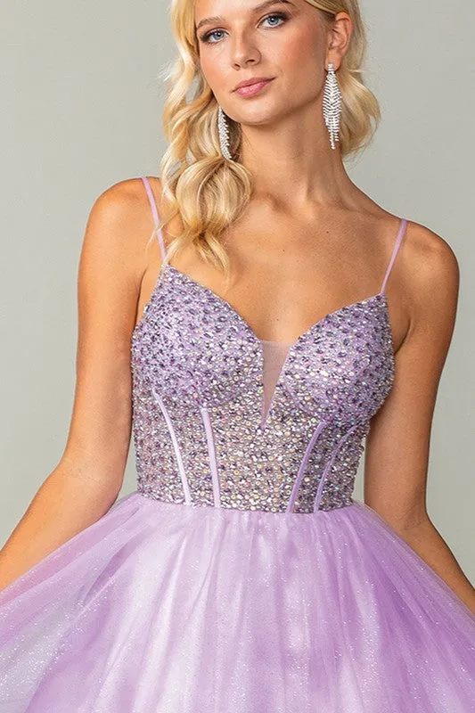 Lilac Bustier Illusion Rhinestone Top A Line Short Dress