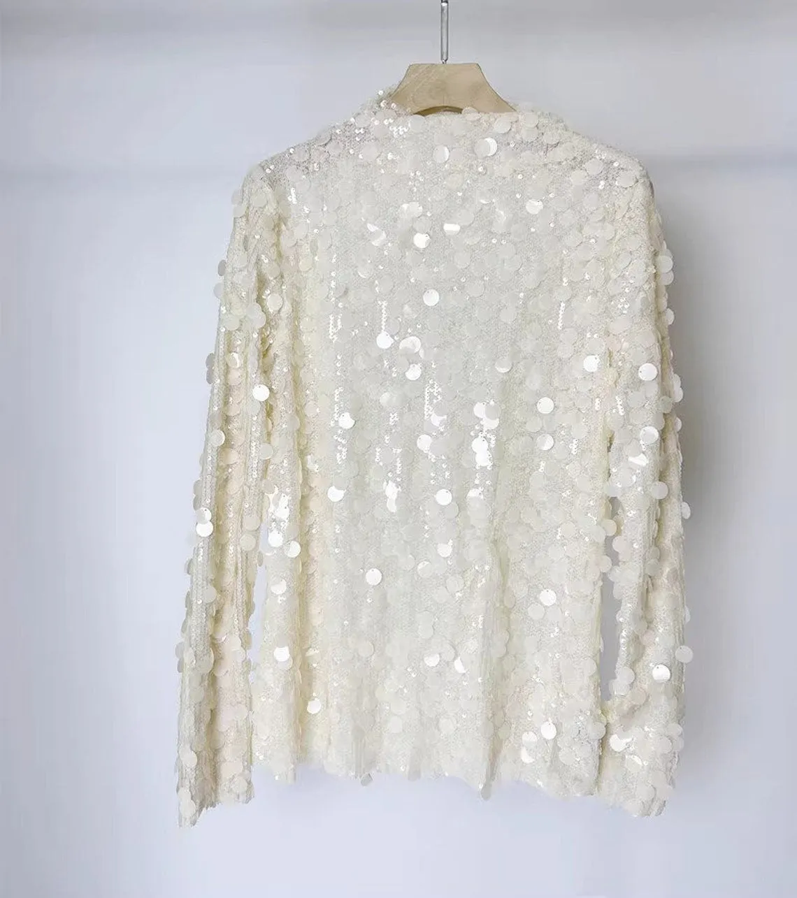 Long sleeve sequin embellished mesh top black body hugging luxury embroidered t-shirt luminous going out fancy dress jumper party pullover