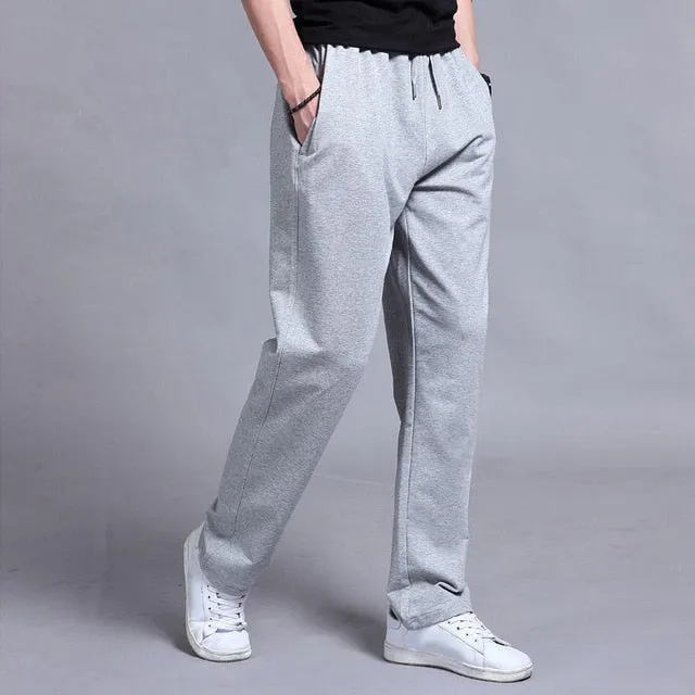 Men Autumn Summer Sports Running Pants Pockets Training Elastic Waist Jogging Casual Trousers Sweatpants Solid