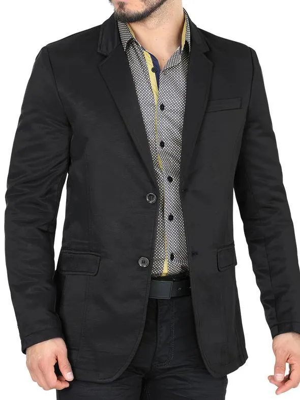 Modern Regular Fit Cut Fabric Whit Design Blazer - Black