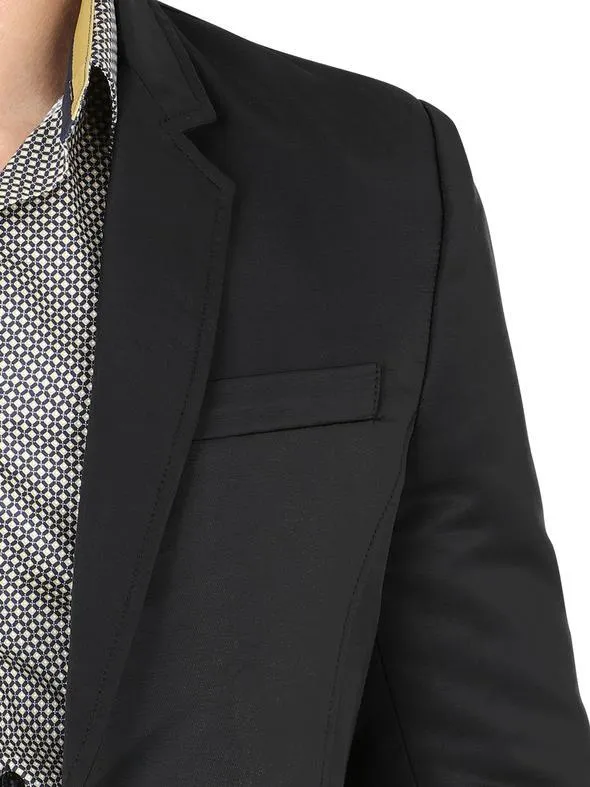 Modern Regular Fit Cut Fabric Whit Design Blazer - Black