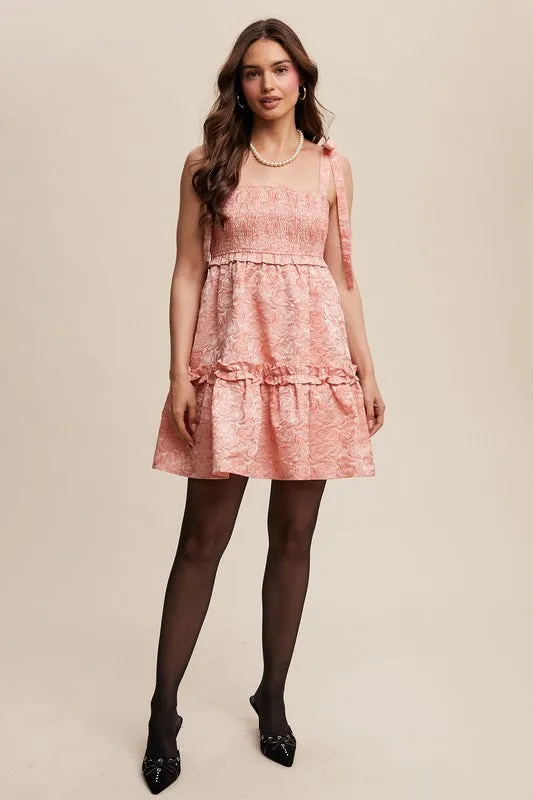 Peach Smocked Tie-Strap Mini Dress