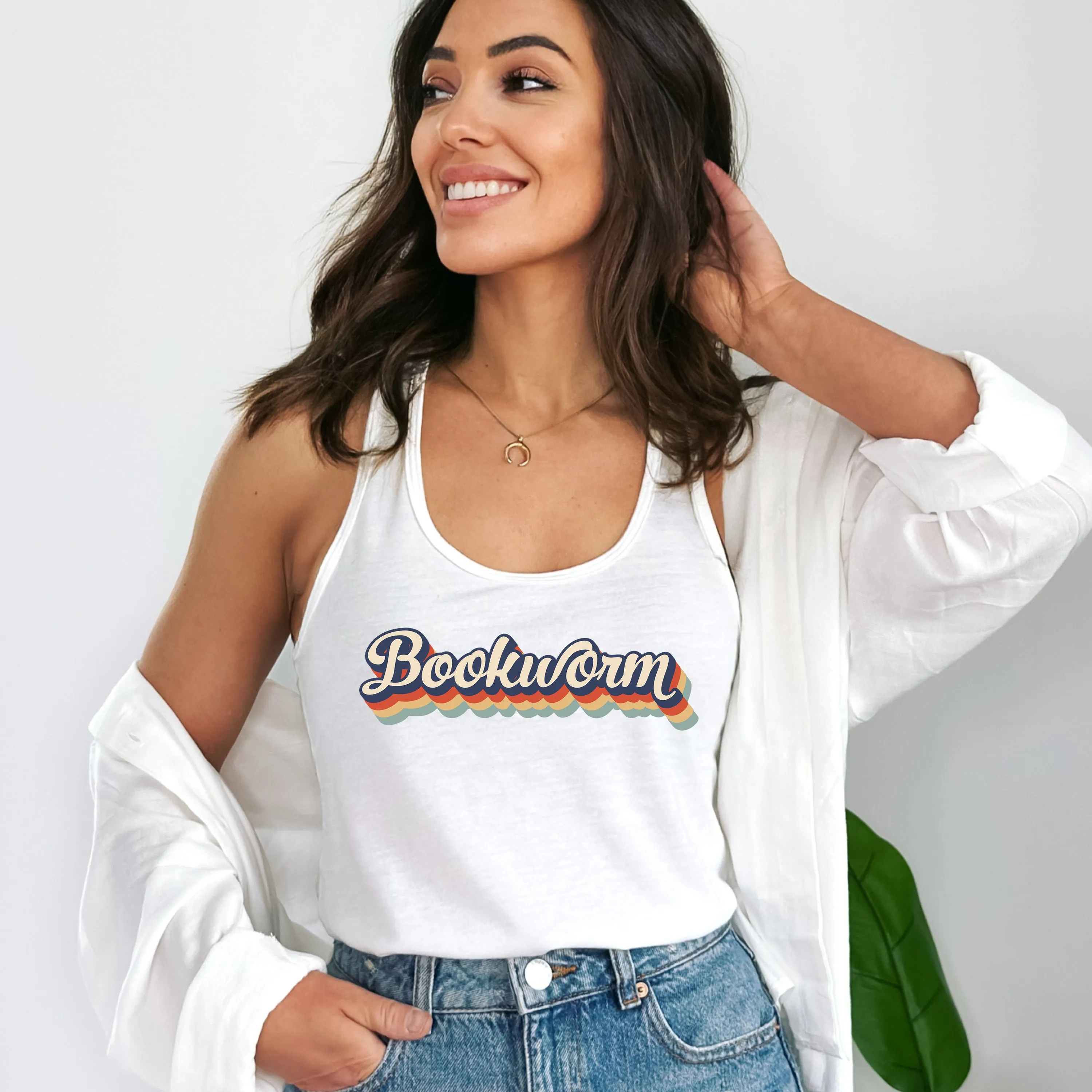 Retro Bookworm Book Lover Shirt | Bookish Gift | Women's Slim-fit Ideal Racerback Tank Top