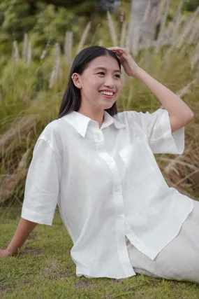 Saturday Short Sleeve Linen Shirt in White