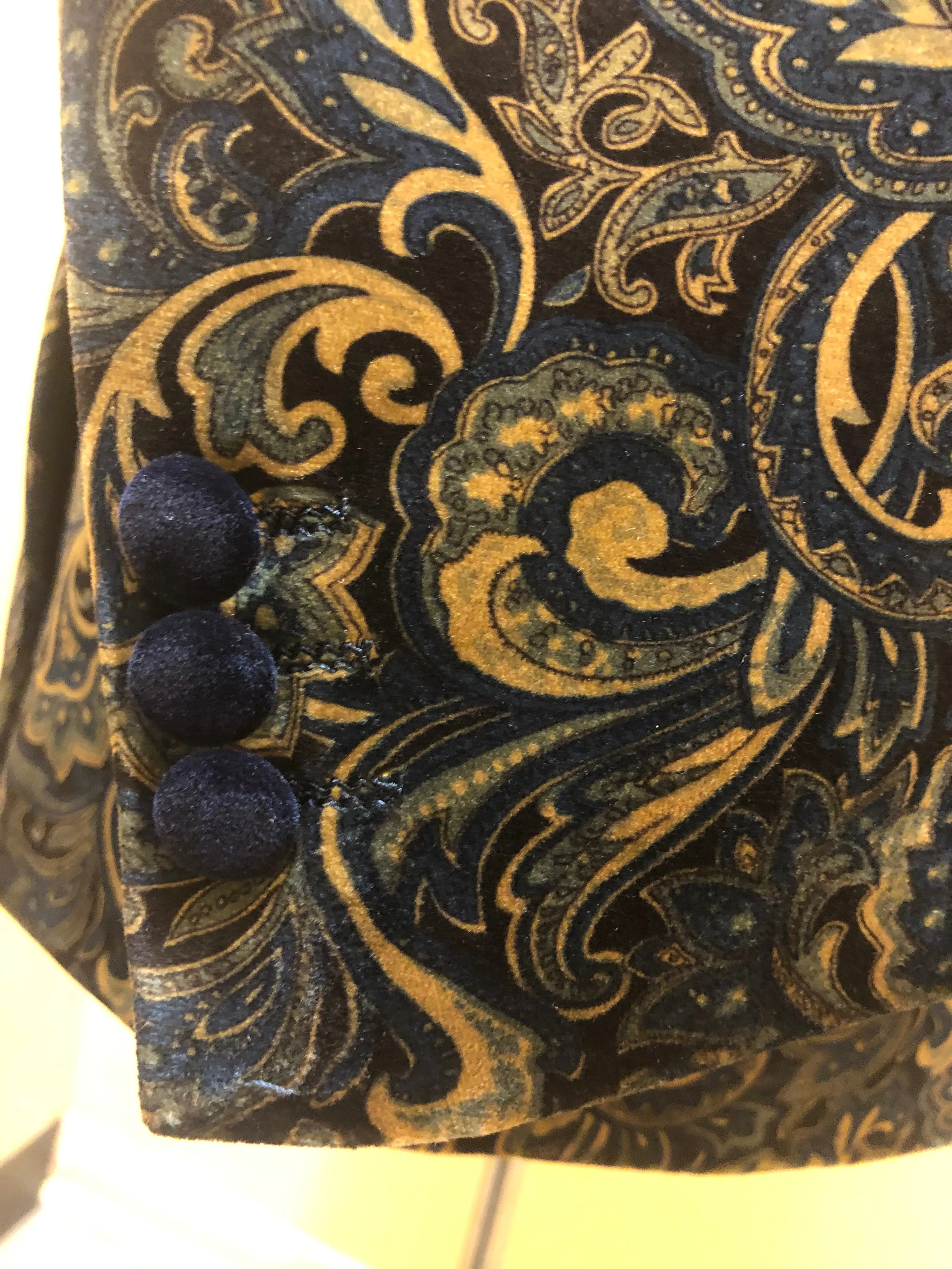 Shawl Collar Paisley Blazer with Velvet Trim