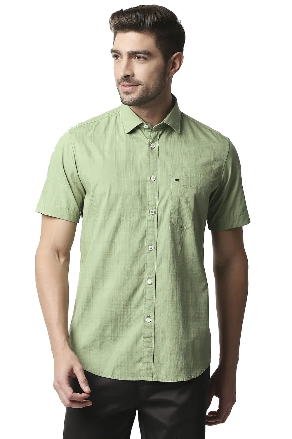 Slim Fit Dobby Checks Halfsleeves Shirt