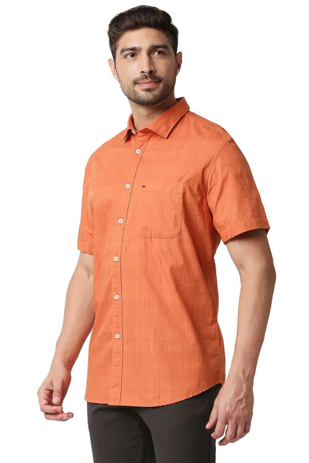Slim Fit Dobby Checks Halfsleeves Shirt