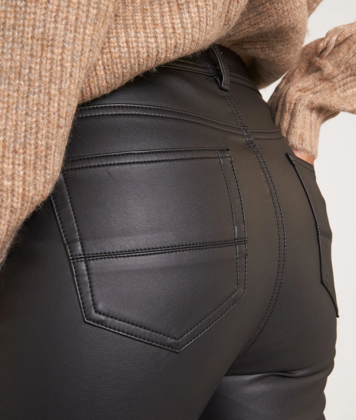 SULTAN BLACK FAUX LEATHER SLIM-FIT TROUSERS