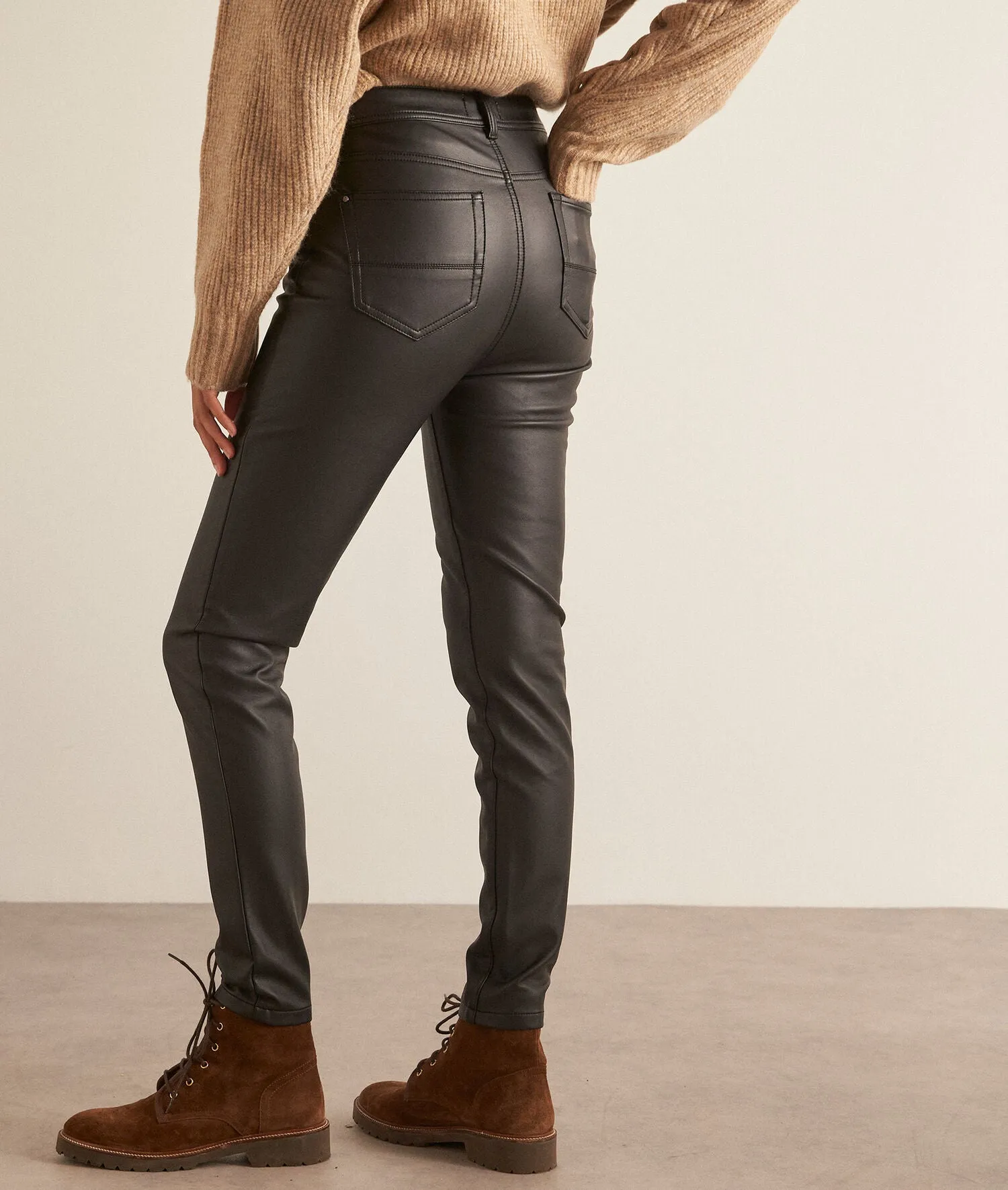 SULTAN BLACK FAUX LEATHER SLIM-FIT TROUSERS