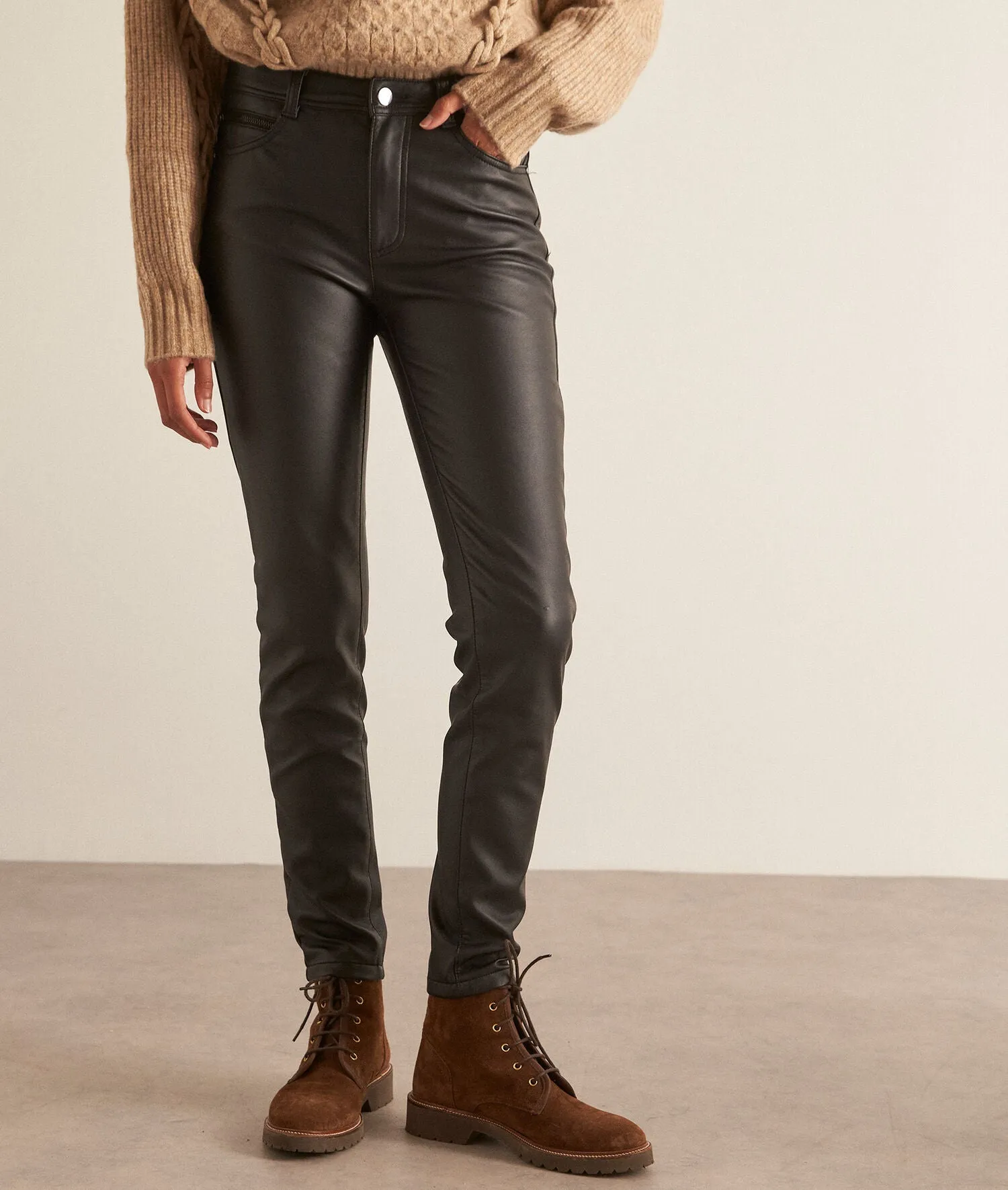 SULTAN BLACK FAUX LEATHER SLIM-FIT TROUSERS