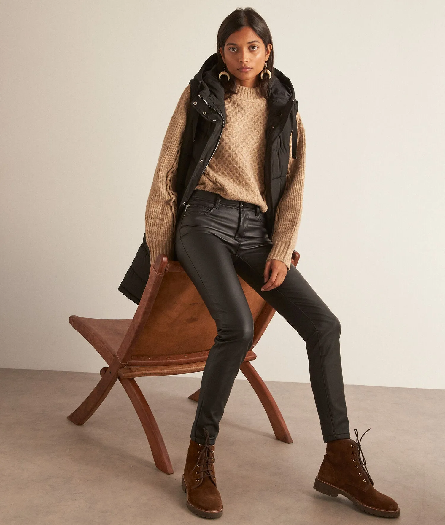 SULTAN BLACK FAUX LEATHER SLIM-FIT TROUSERS