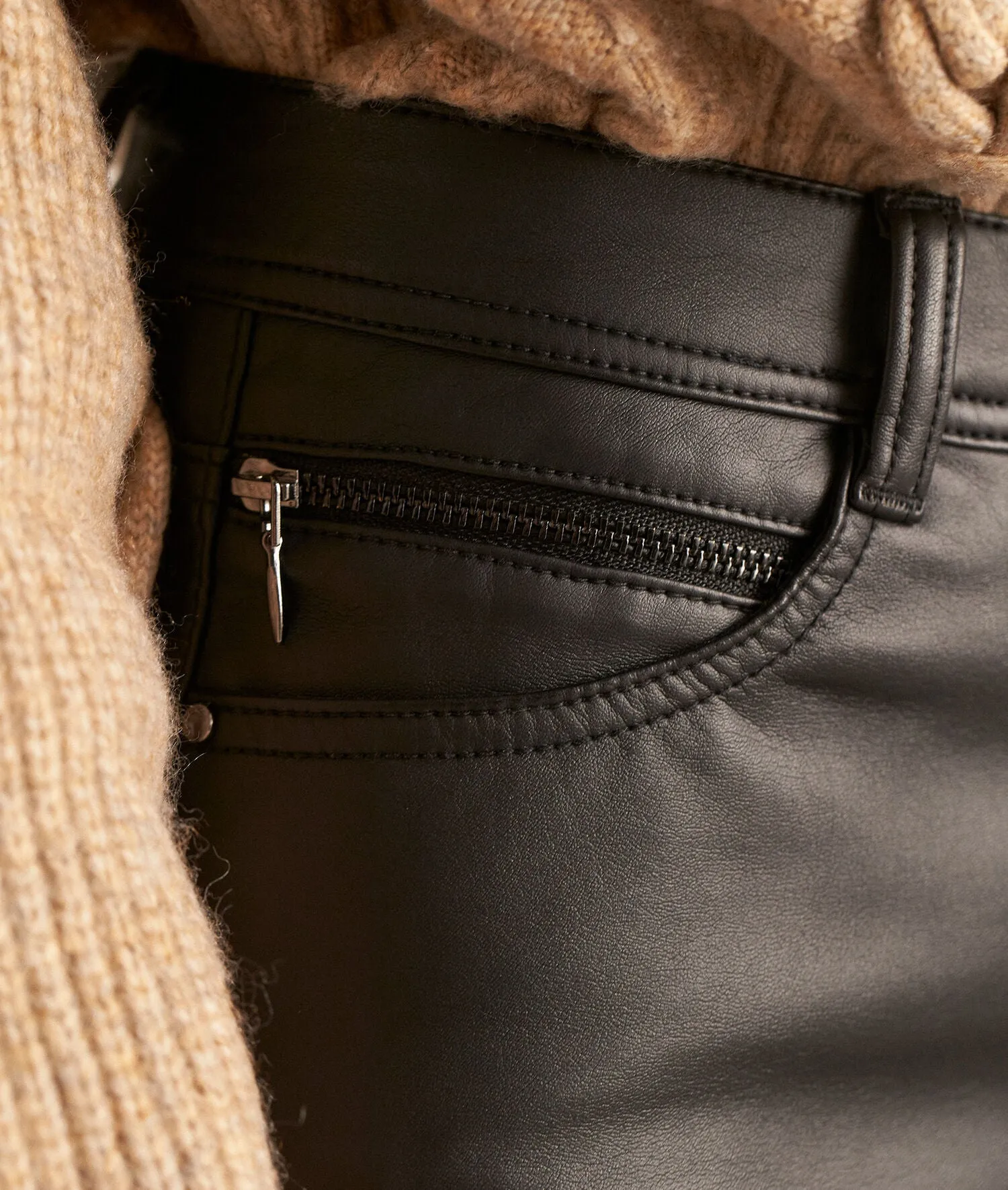 SULTAN BLACK FAUX LEATHER SLIM-FIT TROUSERS