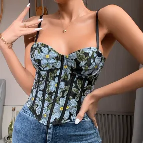 Vintage Glamour Boned Bustier Zip Back Crop Top