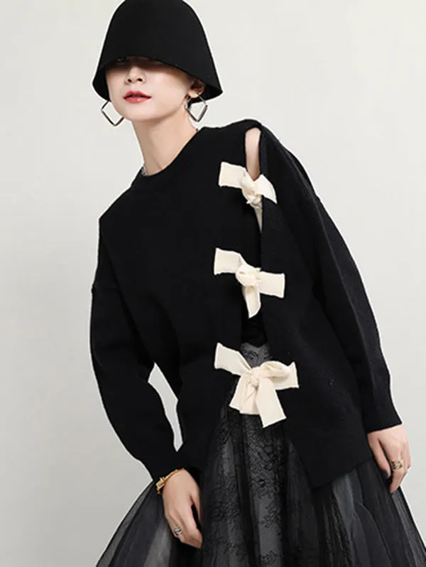 xakxx Stylish Bowknot Round-Neck Knitting Sweater