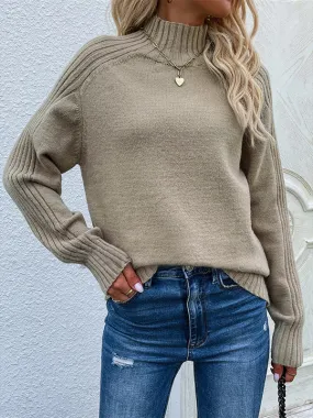 xakxx Stylish Long Sleeves Loose Solid Color High-Neck Sweater Tops