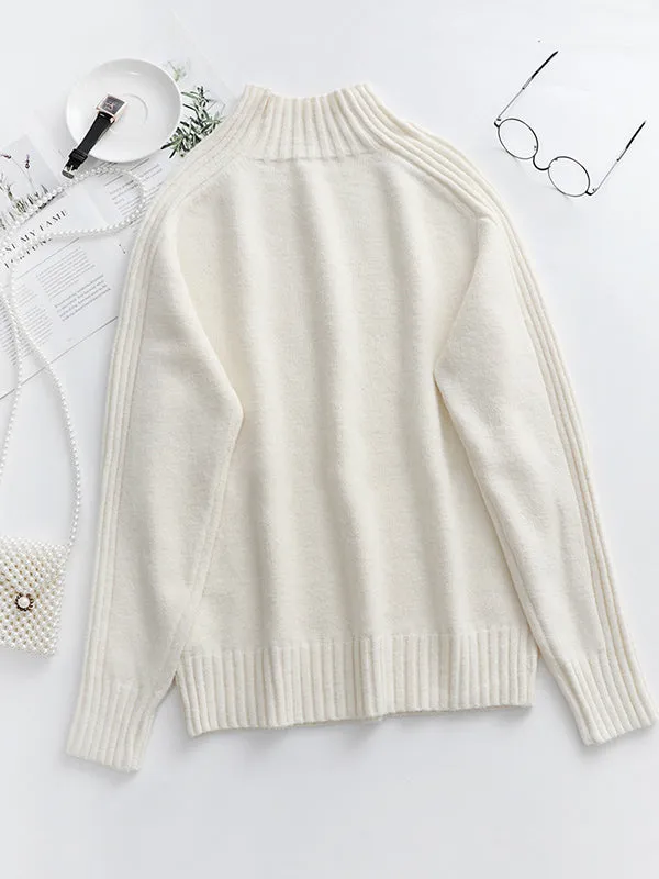 xakxx Stylish Long Sleeves Loose Solid Color High-Neck Sweater Tops