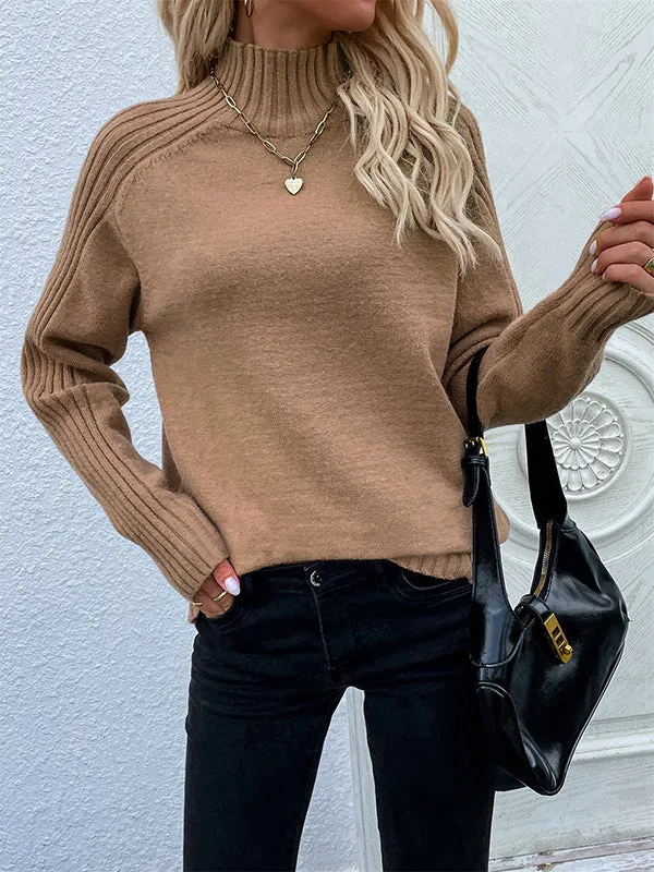 xakxx Stylish Long Sleeves Loose Solid Color High-Neck Sweater Tops