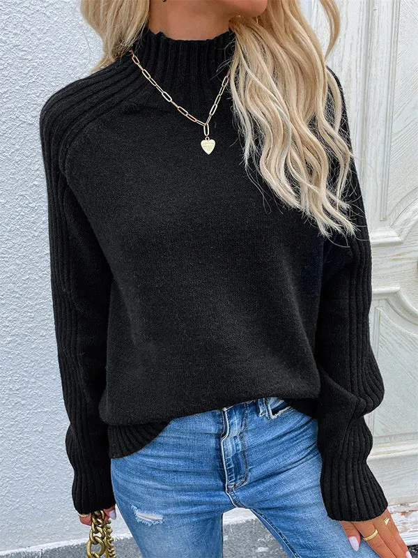 xakxx Stylish Long Sleeves Loose Solid Color High-Neck Sweater Tops